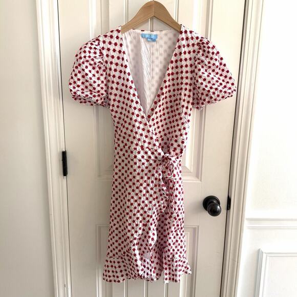 Draper James Dresses & Skirts - Draper James RSVP Red Floral Wrap Dress Size XS Puff Sleeve